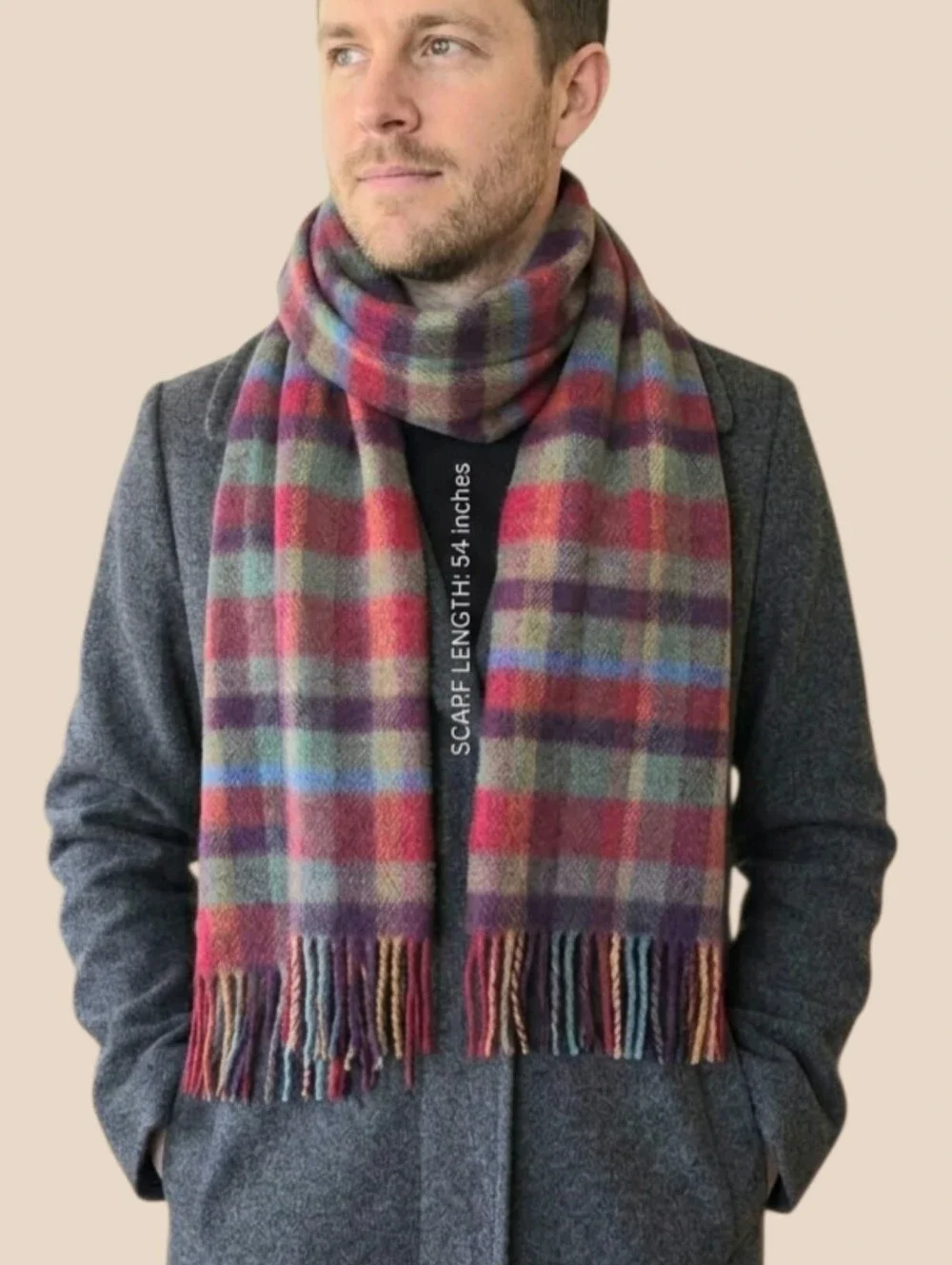 John Hanley Irish Lambswool Plaid Tartan Fall Autumn UNISEX NWOT 12x74